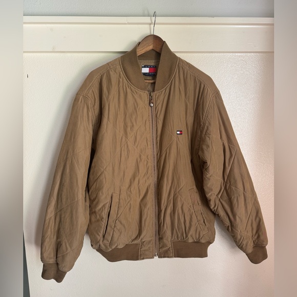 Tommy Hilfiger L Men’s Quilted Brown Camel Bomber Full Zip Jacket - Picture 2 of 15